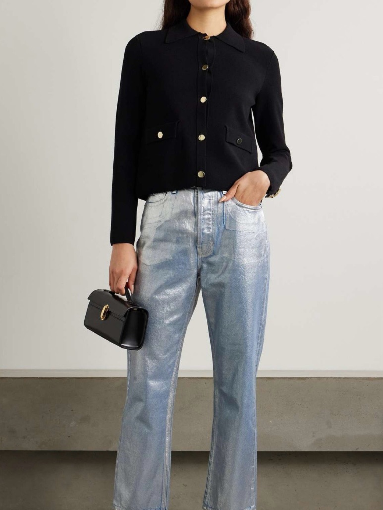 Veronica Beard Black Button-Front Knit Jacket Katia